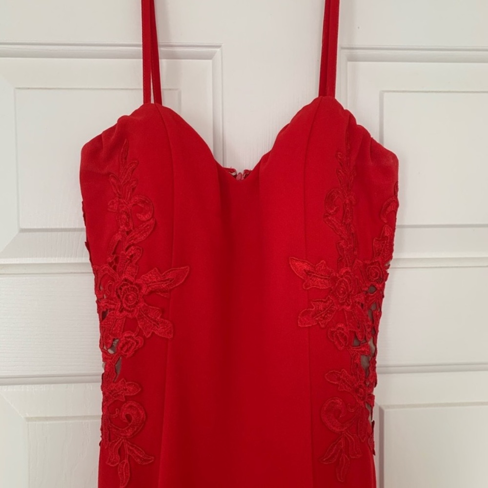 Red Embroidered Prom Dress - Picture 2 of 6